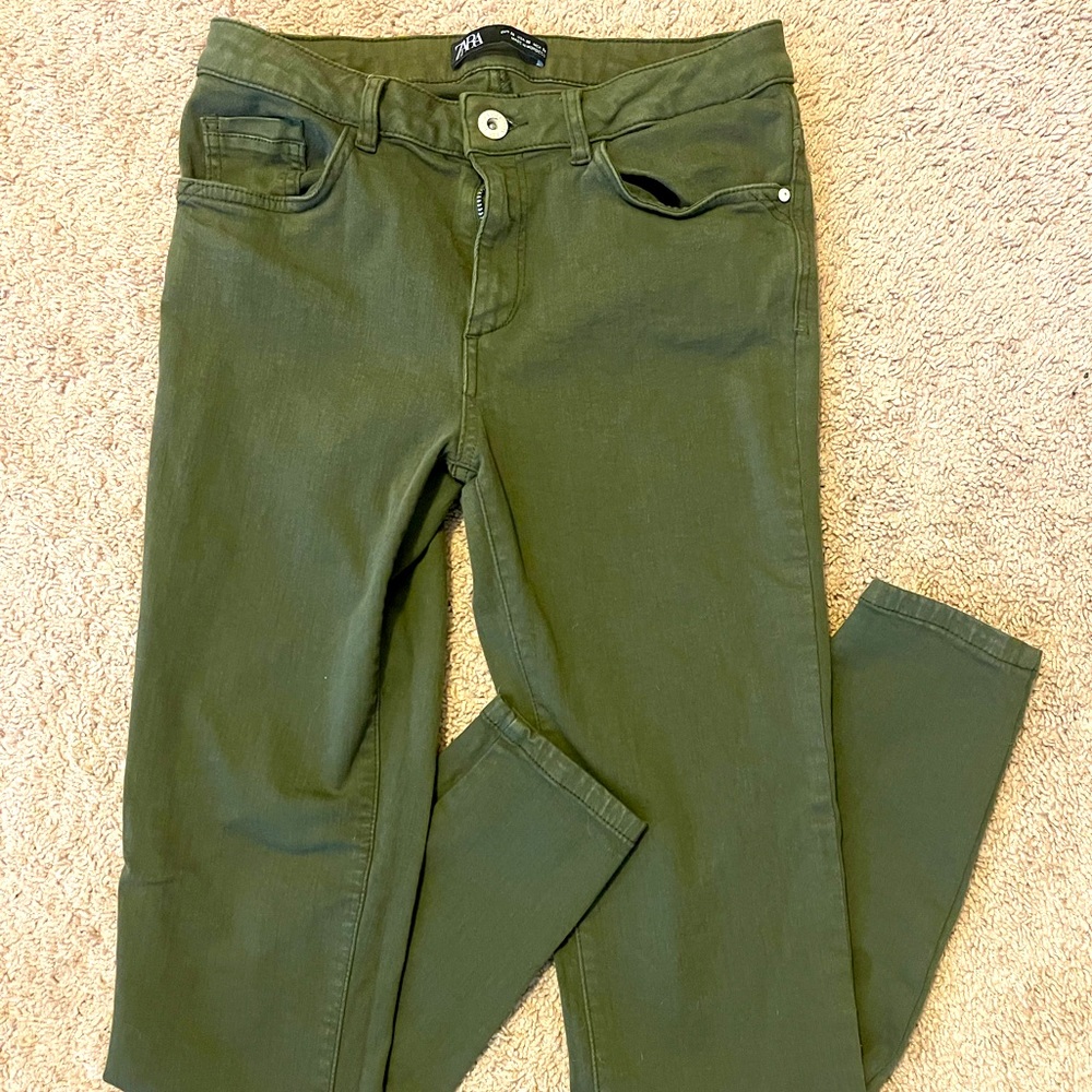 Zara Denim Collection Olive Green Skinny Jeans Size 6